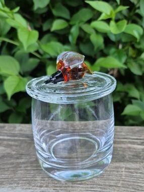Art Glass Honey Jar Or Jam Jar With Bee